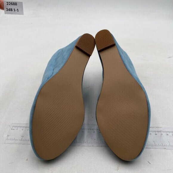 FOWT Women's Classic Wedge Pumps Basic Closed Almond Toe Thick High Heels Blue - Picture 7 of 8